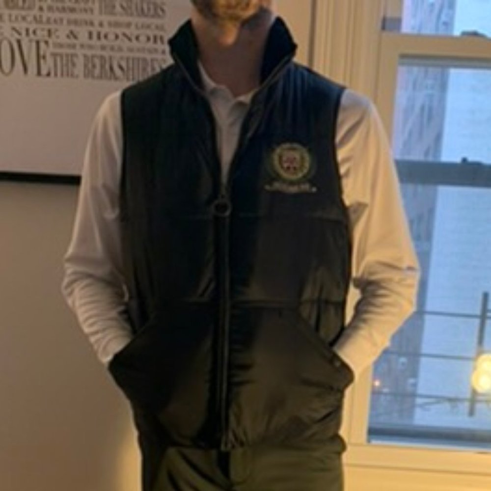 navy blue Barbour down vest